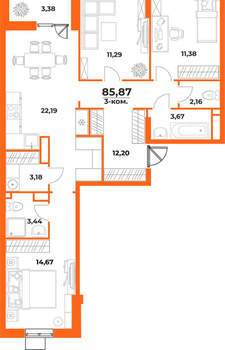 3-к квартира, вторичка, 86м2, 3/10 этаж