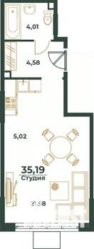 Студия квартира, вторичка, 35м2, 7/24 этаж