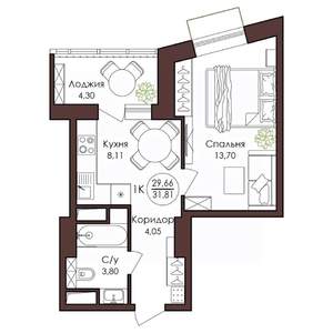 1-к квартира, вторичка, 32м2, 16/23 этаж