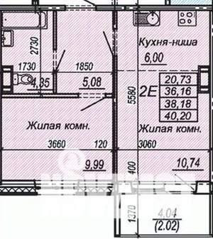 2-к квартира, строящийся дом, 38м2, 5/10 этаж