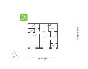2-к квартира, вторичка, 52м2, 1/9 этаж