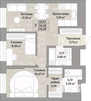 3-к квартира, вторичка, 54м2, 18/22 этаж