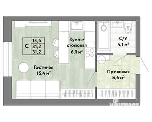 1-к квартира, строящийся дом, 31м2, 1/22 этаж