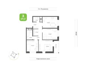3-к квартира, вторичка, 69м2, 11/16 этаж