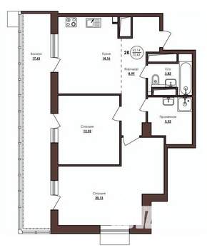 2-к квартира, строящийся дом, 70м2, 20/23 этаж