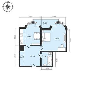 2-к квартира, строящийся дом, 59м2, 19/25 этаж