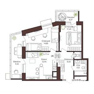 2-к квартира, строящийся дом, 61м2, 2/23 этаж
