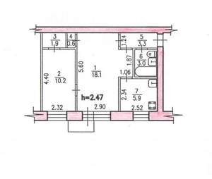 2-к квартира, вторичка, 43м2, 3/5 этаж