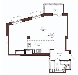 1-к квартира, строящийся дом, 58м2, 23/23 этаж