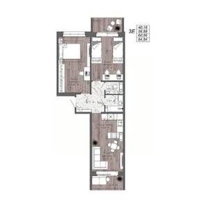 3-к квартира, строящийся дом, 61м2, 8/10 этаж