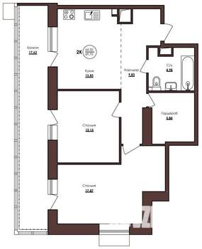 2-к квартира, строящийся дом, 70м2, 2/23 этаж