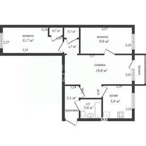 3-к квартира, вторичка, 55м2, 4/5 этаж