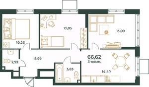3-к квартира, вторичка, 67м2, 24/24 этаж