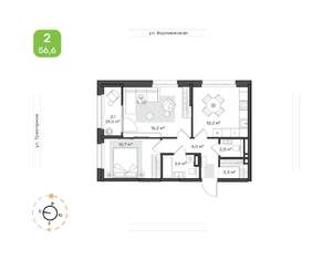 2-к квартира, вторичка, 57м2, 18/20 этаж