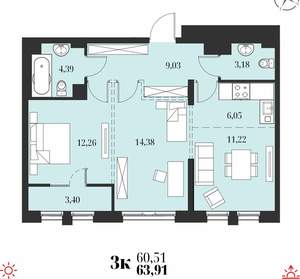 3-к квартира, вторичка, 64м2, 5/19 этаж