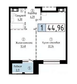 1-к квартира, вторичка, 45м2, 12/22 этаж