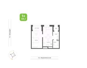1-к квартира, вторичка, 44м2, 1/9 этаж