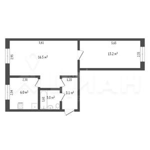 2-к квартира, вторичка, 45м2, 1/5 этаж