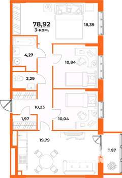 3-к квартира, вторичка, 79м2, 9/10 этаж