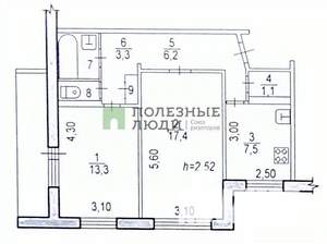 2-к квартира, вторичка, 53м2, 6/9 этаж