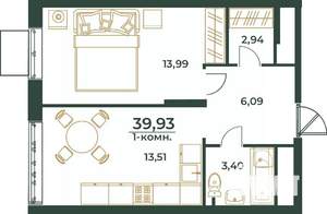 1-к квартира, вторичка, 40м2, 24/24 этаж