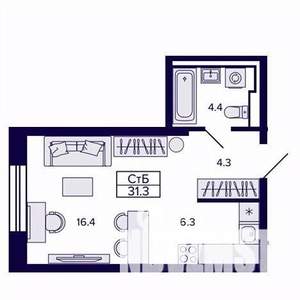 Студия квартира, вторичка, 31м2, 8/30 этаж