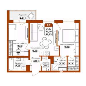 2-к квартира, вторичка, 56м2, 4/12 этаж