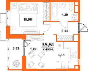 2-к квартира, вторичка, 36м2, 7/10 этаж