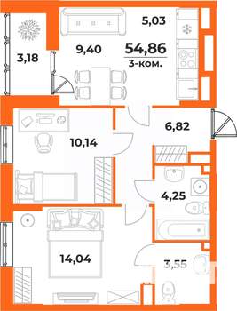 3-к квартира, вторичка, 55м2, 1/10 этаж