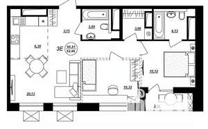 3-к квартира, строящийся дом, 62м2, 13/17 этаж