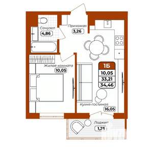 1-к квартира, вторичка, 34м2, 4/12 этаж