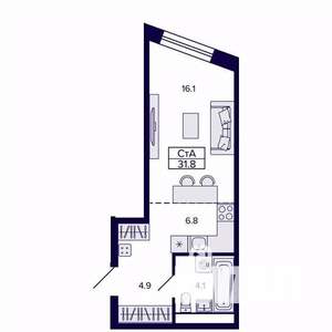 1-к квартира, строящийся дом, 32м2, 9/30 этаж