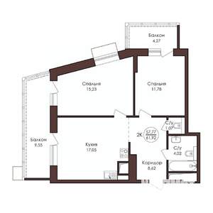 2-к квартира, вторичка, 62м2, 16/23 этаж