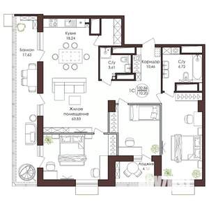 1-к квартира, вторичка, 110м2, 22/23 этаж