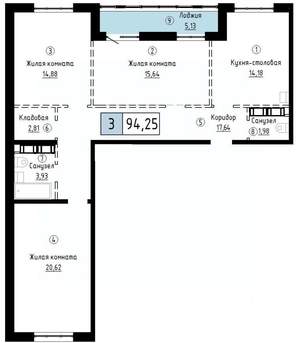 3-к квартира, вторичка, 94м2, 23/23 этаж