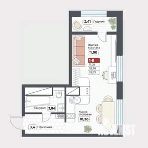 1-к квартира, строящийся дом, 30м2, 9/19 этаж