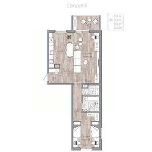 2-к квартира, строящийся дом, 64м2, 4/6 этаж