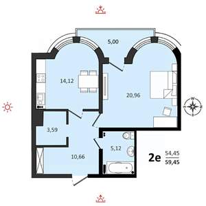 2-к квартира, строящийся дом, 59м2, 3/25 этаж
