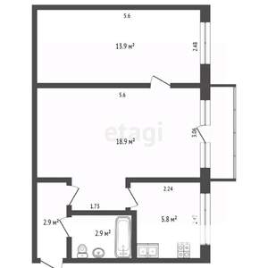 2-к квартира, вторичка, 44м2, 4/5 этаж