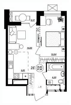 2-к квартира, строящийся дом, 41м2, 16/17 этаж