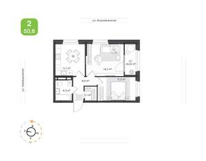 2-к квартира, вторичка, 51м2, 18/20 этаж