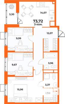 3-к квартира, вторичка, 74м2, 8/10 этаж