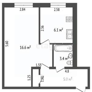 1-к квартира, вторичка, 31м2, 4/5 этаж