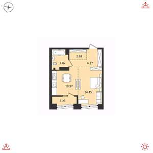 1-к квартира, вторичка, 43м2, 13/17 этаж
