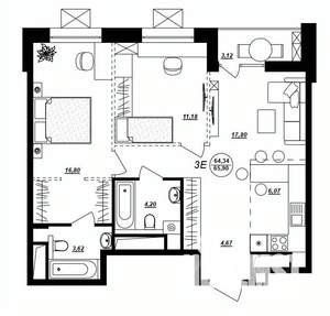 3-к квартира, строящийся дом, 66м2, 14/17 этаж