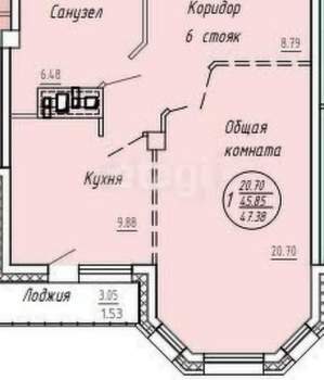 1-к квартира, вторичка, 45м2, 6/19 этаж