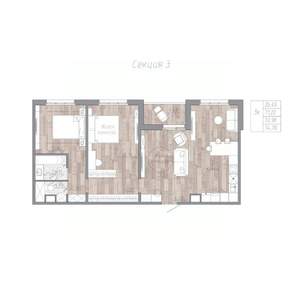3-к квартира, строящийся дом, 73м2, 4/4 этаж
