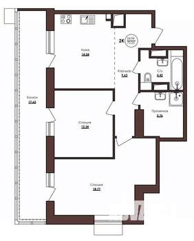 2-к квартира, строящийся дом, 70м2, 16/23 этаж