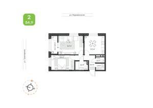 2-к квартира, вторичка, 55м2, 10/16 этаж