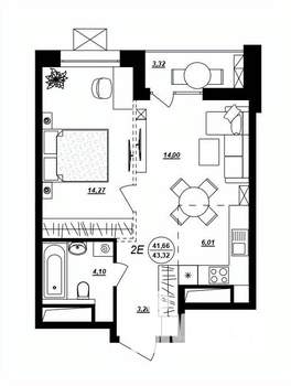 2-к квартира, строящийся дом, 43м2, 8/17 этаж